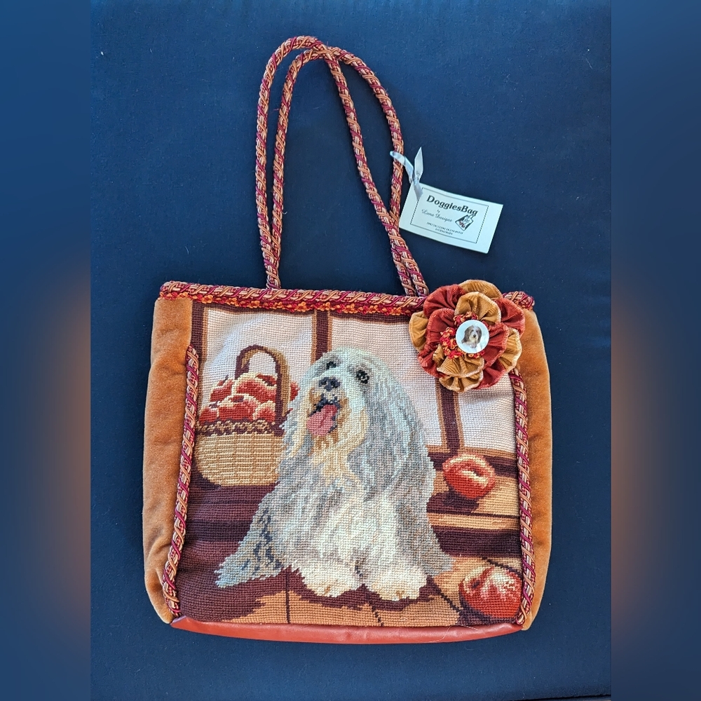 Large Needlepoint Sheepdog Tote